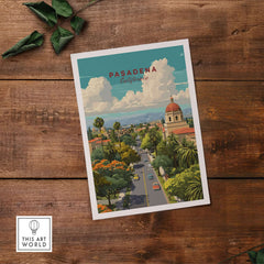 Pasadena Poster California - Cityscape Print showcasing a vibrant cityscape and iconic landmarks in Pasadena.