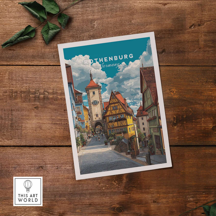 Rothenburg Germany travel poster showcasing medieval architecture and charming streets, perfect for decor.