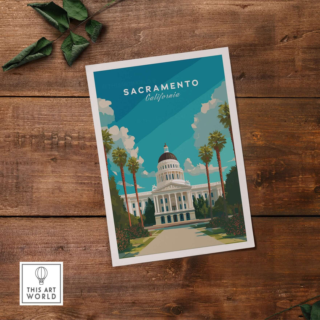 Sacramento wall art print featuring California Capitol Building, architectural design and travel decor.