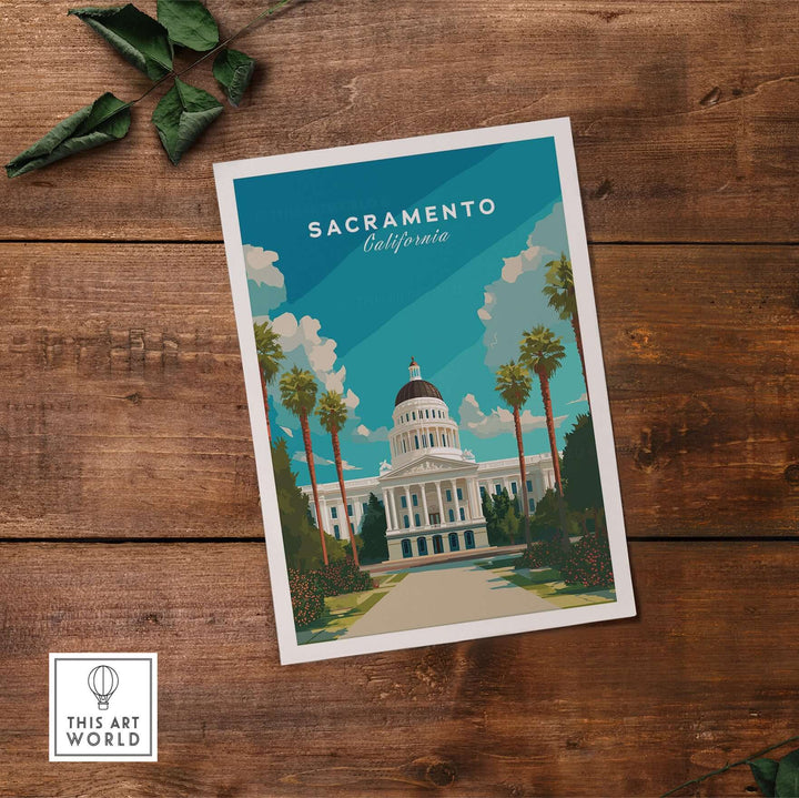 Sacramento wall art print featuring California Capitol Building, architectural design and travel decor.