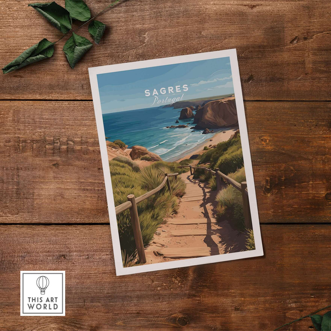 Sagres Algarve Poster - Beach Print showcasing Portugal's beautiful coastline and vibrant colors.