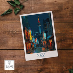 Seoul South Korea Wall Art - Korean Cityscape Print showcasing vibrant urban nightlife and iconic tower.