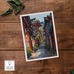 Seoul South Korea Print - Historic Korean Street Wall Art showcasing traditional architecture and vibrant street scenes.