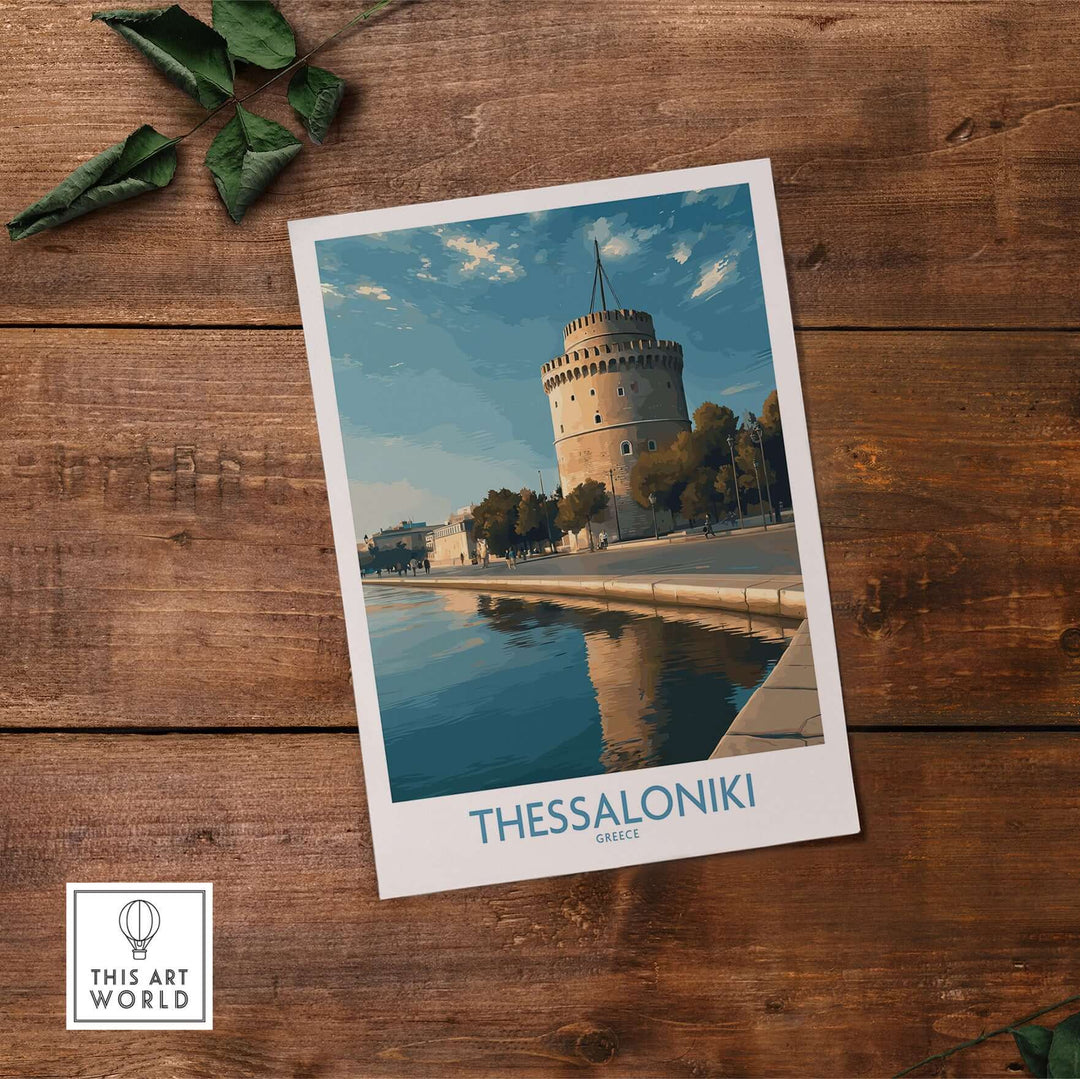Thessaloniki Greece Print - White Tower of Thessaloniki art print showcasing the iconic tower reflecting in water.