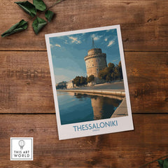 Thessaloniki Greece Print - White Tower of Thessaloniki art print showcasing the iconic structure and its surrounding landscape.