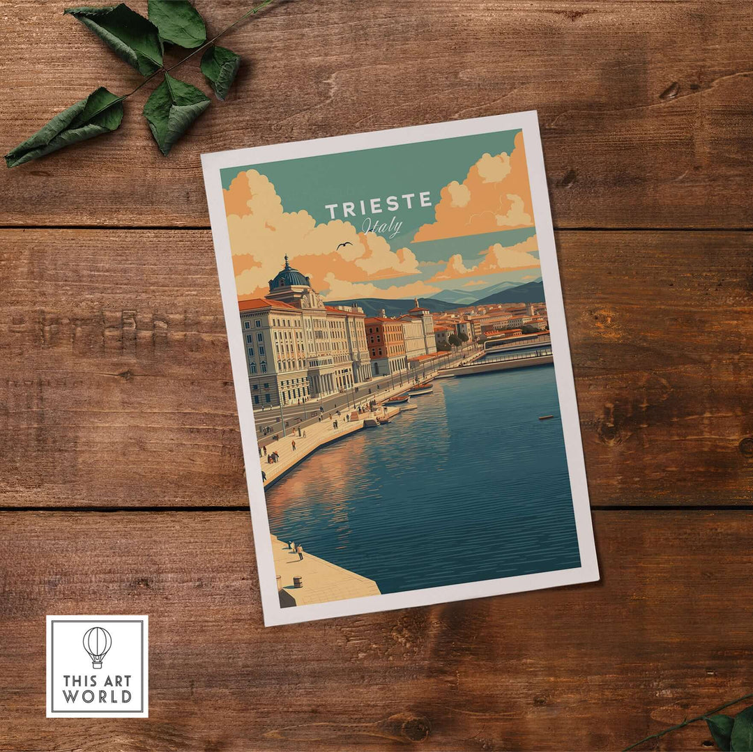 Trieste Italy print showcasing coastal charm and historic architecture on a vibrant day.
