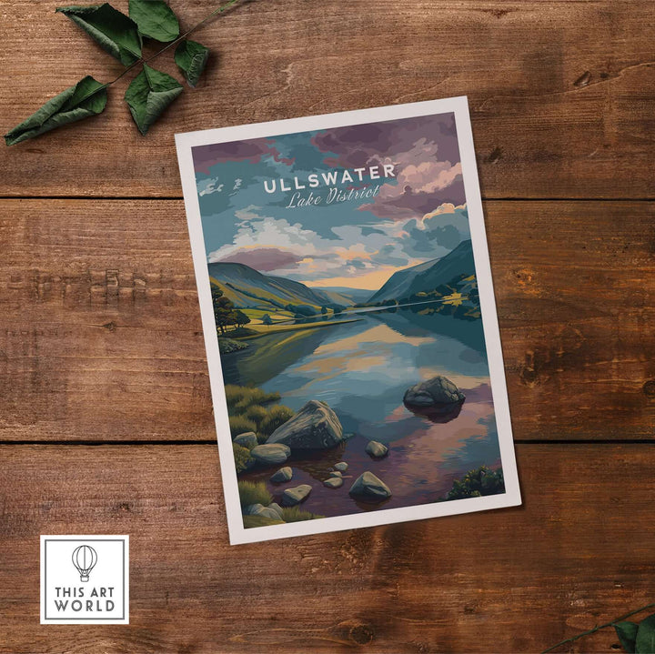 Ullswater Lake District sunset reflection print showcasing serene waters and mountains, perfect lakeside wall art.