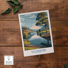 Ullswater Lake District Autumn Trees Landscape Wall Art - UK Lake District Decor on wooden background