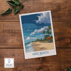 Vero Beach Sunny Beach Umbrellas and Sun Loungers Poster - Florida Vacation Decor