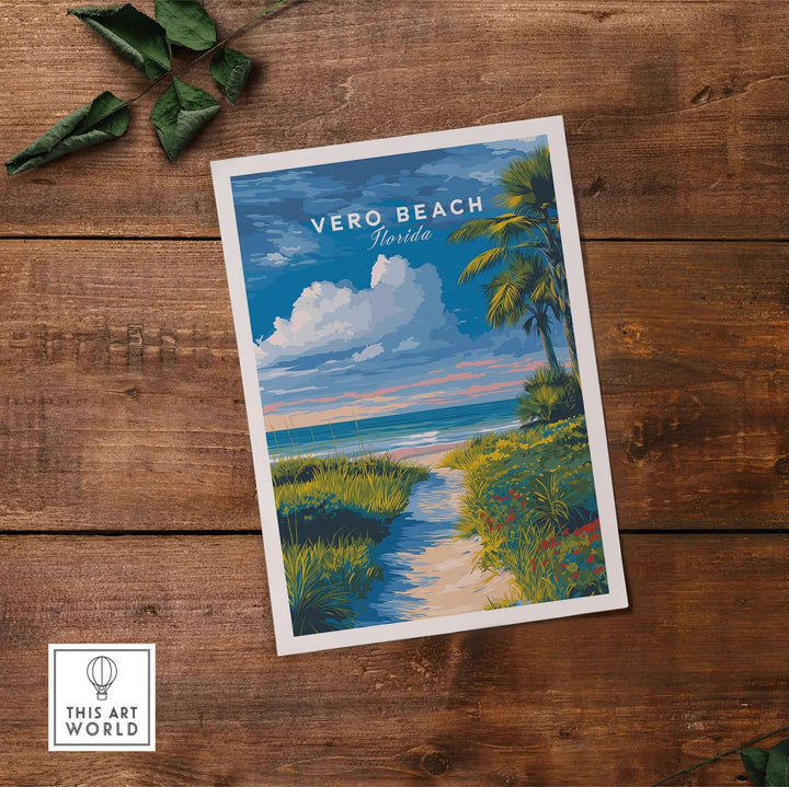 Vero Beach Florida coastal pathway print with palm trees and vibrant dunes, capturing beachside serenity.