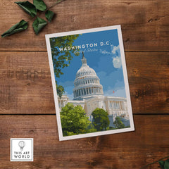 Washington D.C. US Capitol Building Print - American Landmark Wall Art on wooden background