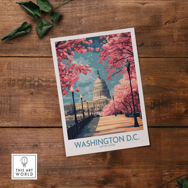 Washington D.C. Capitol wall art featuring cherry blossoms, symbolizing American heritage and elegance.