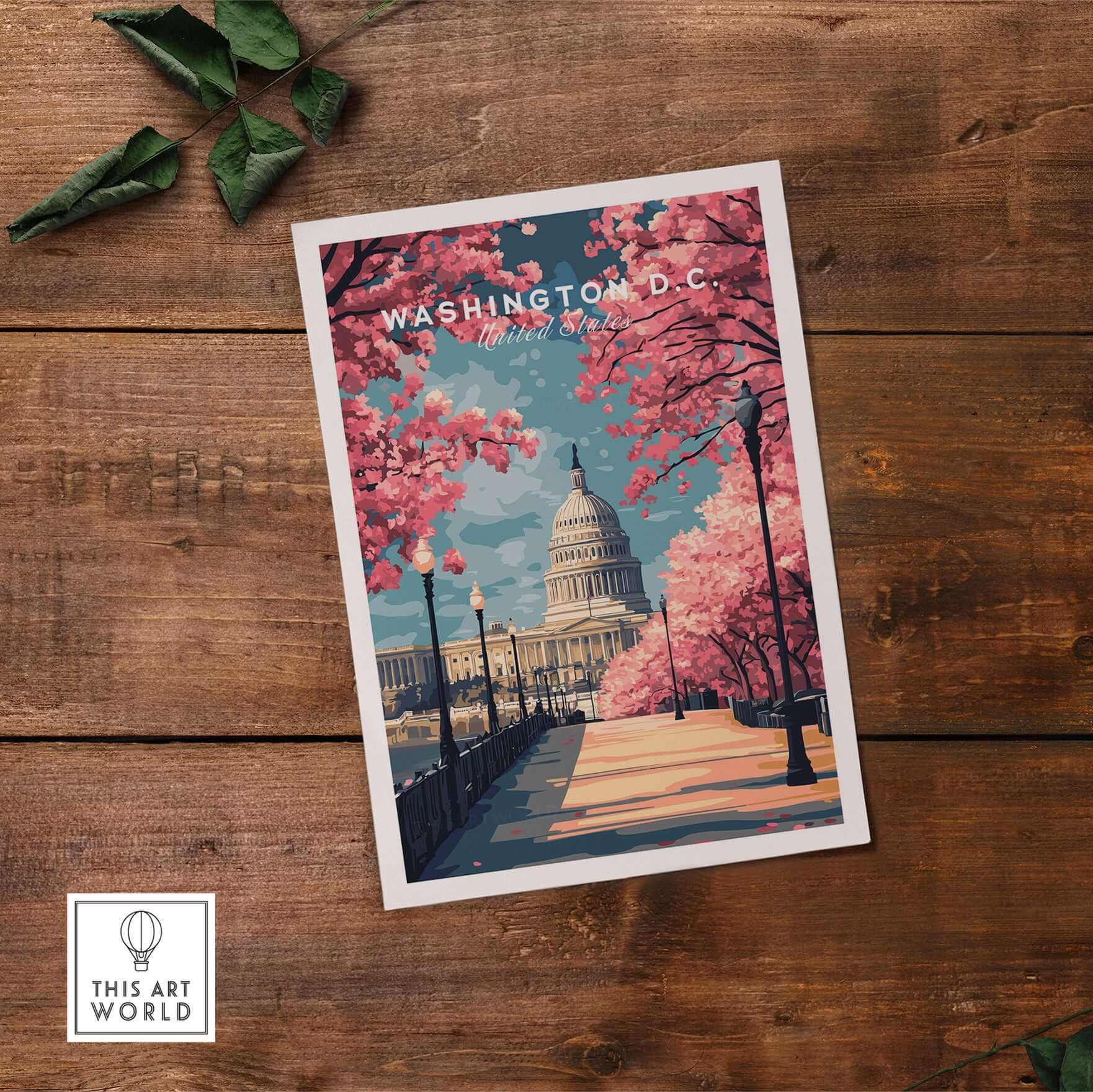 Washington D.C. Cherry Blossom Capitol Print - Springtime US Landmark Poster showcasing the Capitol surrounded by cherry blossoms.