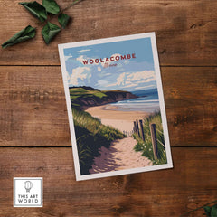 Woolacombe Beach Path Print - Coastal Devon Wall Art featuring a scenic coastal path leading to Woolacombe Beach.
