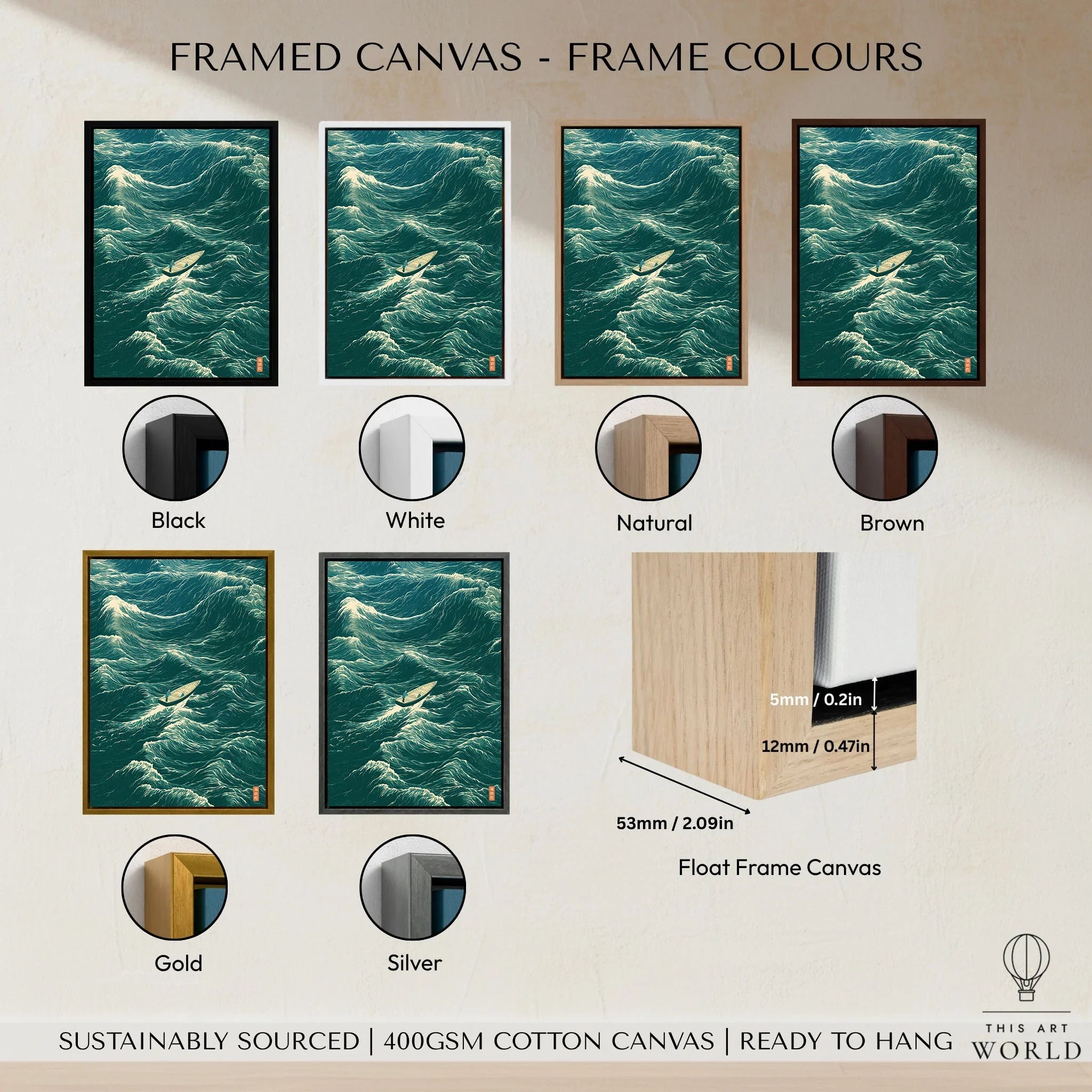 Fishing Boat Wall Art – Vintage Japanese Ocean Print — framed canvas float frame colour options