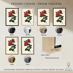 Red Camellia Art Print – Japanese Botanical Wall Art — framed canvas float frame colour options