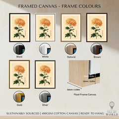 Orange Chrysanthemum Art Print – Vintage Japanese Wall Art — framed canvas float frame colour options