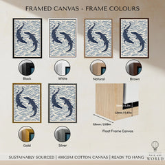 Crocodile Art Print – Blue Japanese Woodblock Wall Art — framed canvas float frame colour options