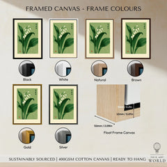 Lily of the Valley Art Print – Green Japanese Botanical Wall Art — framed canvas float frame colour options