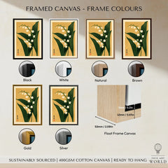 Lily of the Valley Print – Gold Japanese Botanical Wall Art — framed canvas float frame colour options