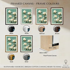 Magnolia Art Print – Blue Japanese Botanical Wall Art — framed canvas float frame colour options