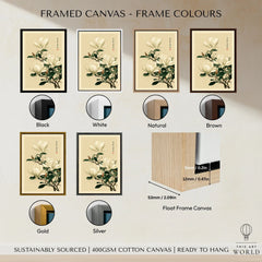 Magnolia Wall Art – Vintage Japanese Botanical Print — framed canvas float frame colour options
