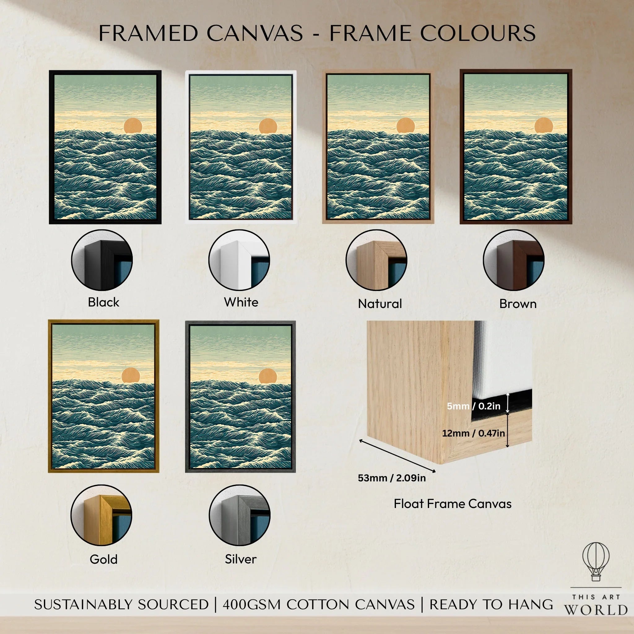 Japanese Ocean Art Print – Vintage Seascape Wall Art — framed canvas float frame colour options