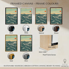 Red Sun Ocean Art Print – Japanese Seascape Wall Art — framed canvas float frame colour options