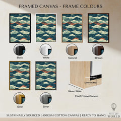 Linocut Style Ocean Art Print – Japanese Wave Pattern Wall Art — framed canvas float frame colour options