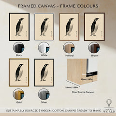 Emperor Penguin Wall Art – Vintage Japanese Ink Print — framed canvas float frame colour options