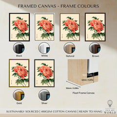 Coral Peony Art Print – Japanese Botanical Wall Art — framed canvas float frame colour options