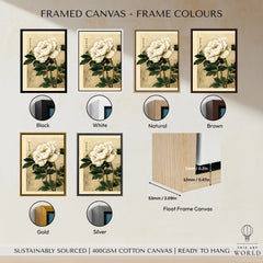 Peony Wall Art – Vintage Japanese Flower Print — framed canvas float frame colour options