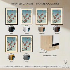 Red Plum Blossom Art Print – Blue Japanese Wall Art — framed canvas float frame colour options