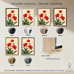 Red Poppy Art Print – Japanese Botanical Wall Art — framed canvas float frame colour options