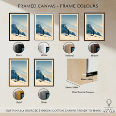 Ski Touring Art Print – Vintage Alpine Poster Wall Art — framed canvas float frame colour options