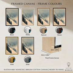 Misty Ski Lift Art Print – Vintage Alpine Gondola Wall Art — framed canvas float frame colour options