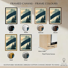Alpine Ski Poster – Vintage Mountain Forest Wall Art — framed canvas float frame colour options