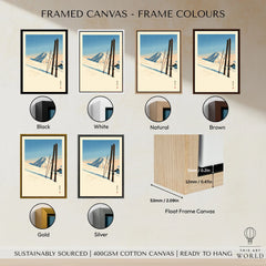 Vintage Ski Print – Japanese Woodblock Mountain Wall Art — framed canvas float frame colour options