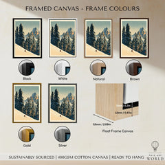 Ski Run Art Print – Vintage Alpine Forest Wall Art — framed canvas float frame colour options