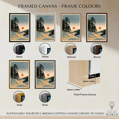 Ski Sunset Poster – Vintage Japanese Alpine Wall Art — framed canvas float frame colour options