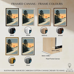 Winter Sunset Ski Print – Vintage Alpine Wall Art — framed canvas float frame colour options