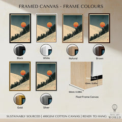 Ski Slope Art Print – Vintage Winter Sunset Wall Art — framed canvas float frame colour options