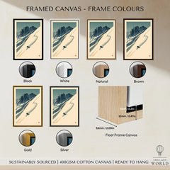 Downhill Skier Art Print – Vintage Ski Poster Wall Art — framed canvas float frame colour options