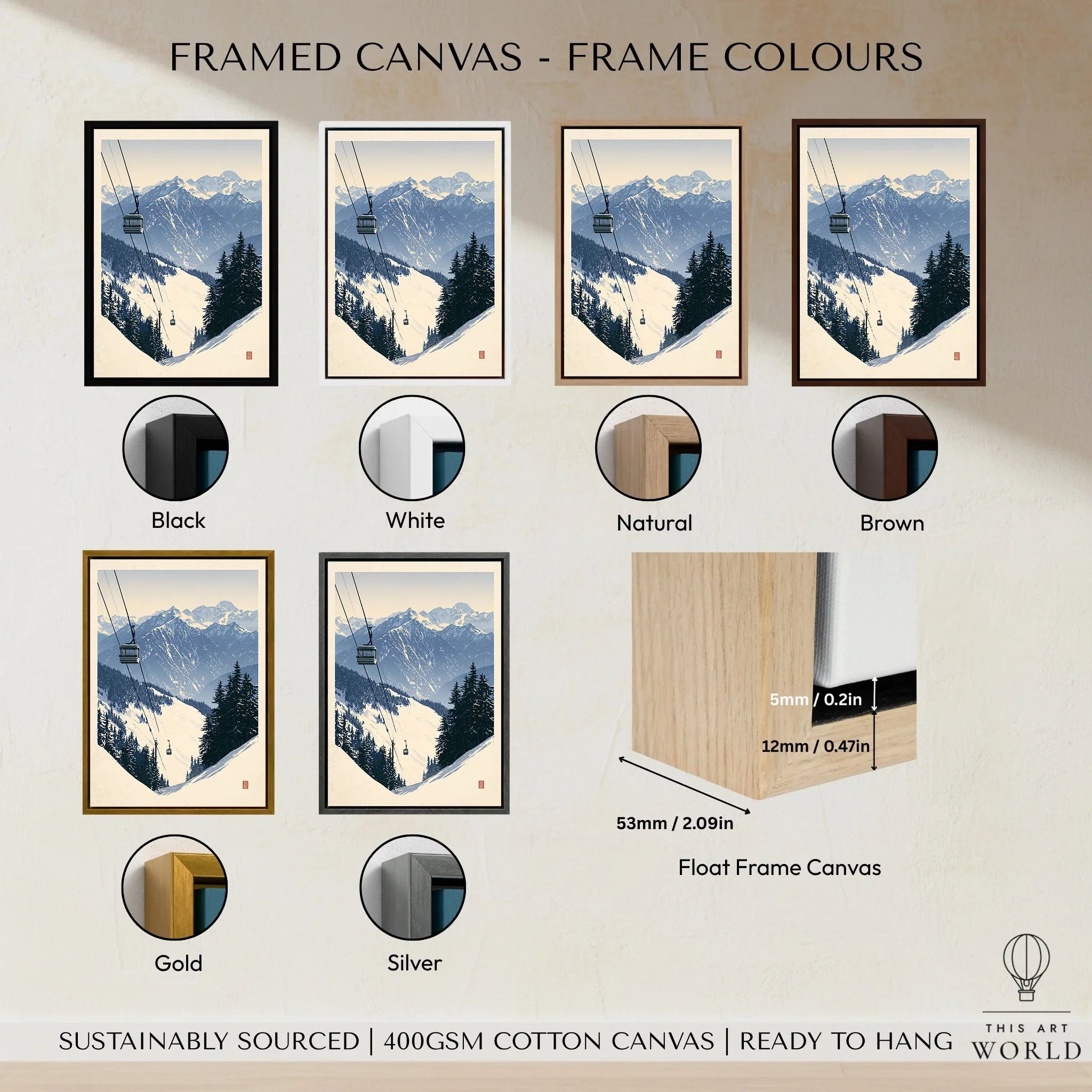 Ski Gondola Poster – Vintage Alpine Cable Car Wall Art — framed canvas float frame colour options