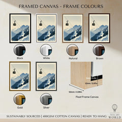 Ski Lift Art Print – Vintage Alpine Gondola Wall Art — framed canvas float frame colour options