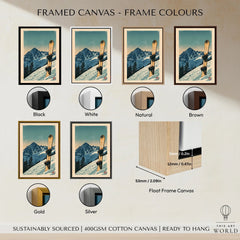 Vintage Snowboard Poster – Alpine Mountain Wall Art — framed canvas float frame colour options