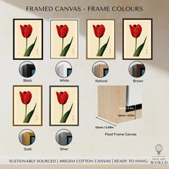 Red Tulip Art Print – Vintage Japanese Botanical Wall Art — framed canvas float frame colour options