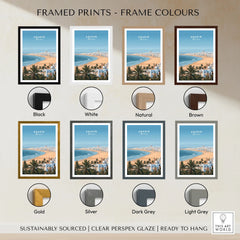 Agadir Morocco Poster – Travel Print framed print frame colour options: black, white, natural, brown, gold, silver, dark grey and light grey