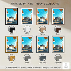 Berlin Poster Blue Sky framed print frame colour options: black, white, natural, brown, gold, silver, dark grey and light grey