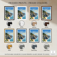 Big Sur Print framed print frame colour options: black, white, natural, brown, gold, silver, dark grey and light grey